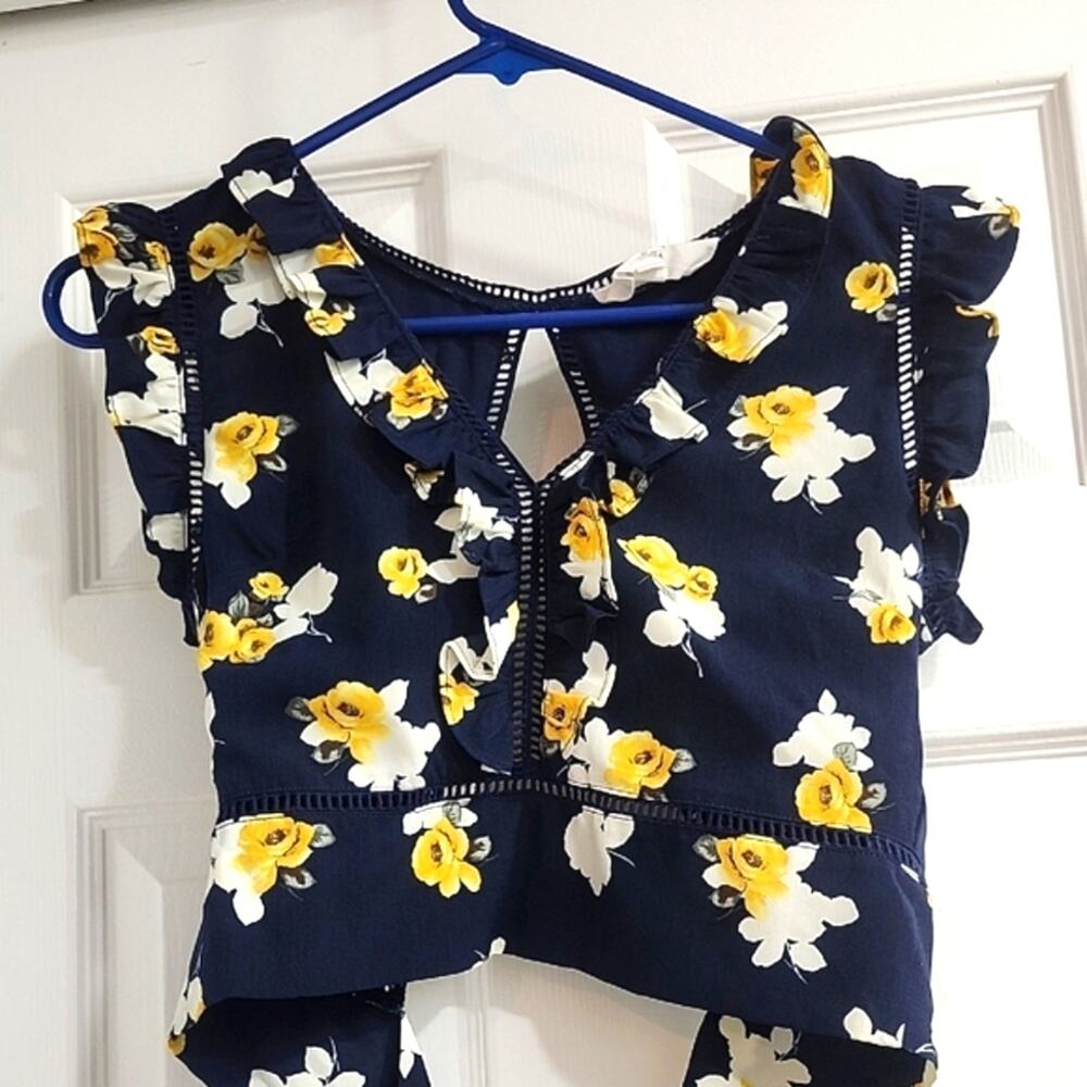 J.O.A. Navy Floral Tie-Front Top - Picture 2 of 12